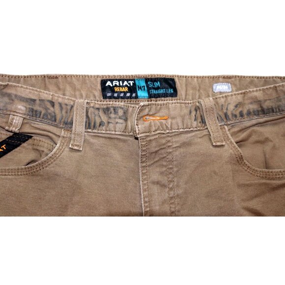 Ariat Rebar Slim Straight Leg Work Pants 34x34 Khaki Durable Outdoor - Picture 2 of 9